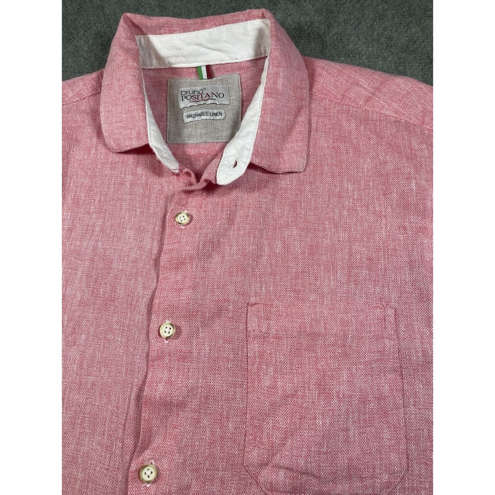 Bruno Positano Mens Large Pink Washable Linen Blend Short Sleeve Shirt